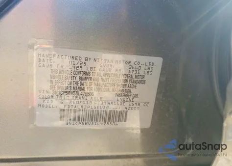 2025 Nissan Kicks Play S z USA, uszkodzony, nr VIN 3N1CP5BV5SL475506